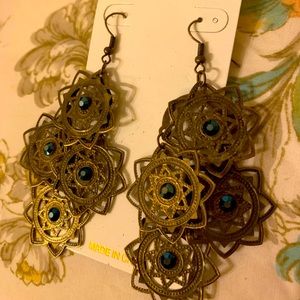 Dangle hook earrings with blue rhinestones